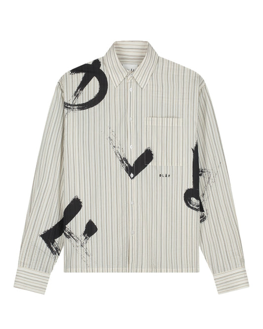 Charcoal White Brushstroke Logo Stripe Shirt