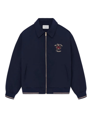 Navy Slogan Rose Bomber Jacket
