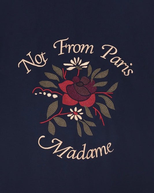 Navy Slogan Rose Bomber Jacket