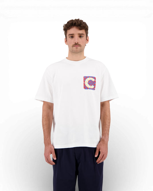 White Mirage Woven Cotton Graphic T-shirt