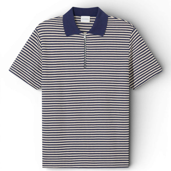 Dark Night Striped Half Zip Knitted Polo