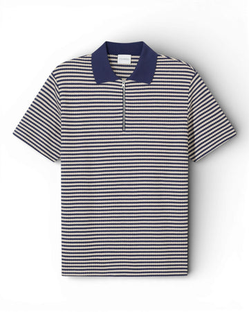 Dark Night Striped Half Zip Knitted Polo