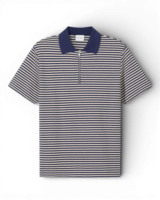 Dark Night Striped Half Zip Knitted Polo