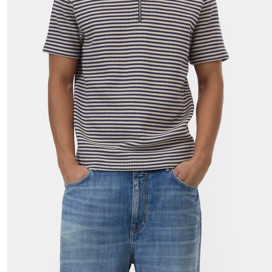 Dark Night Striped Half Zip Knitted Polo
