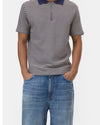 Dark Night Striped Half Zip Knitted Polo