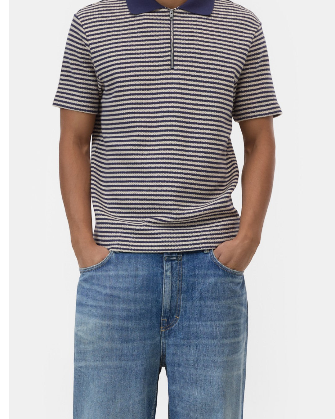 Dark Night Striped Half Zip Knitted Polo