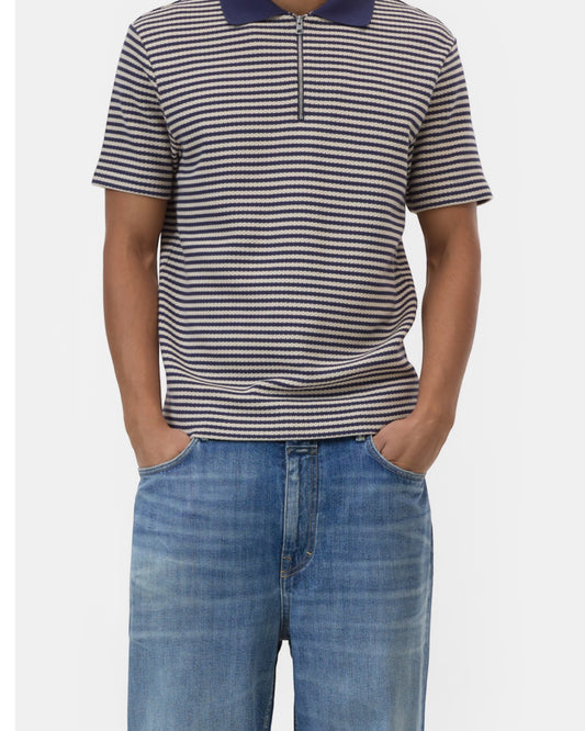 Dark Night Striped Half Zip Knitted Polo