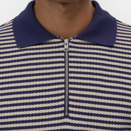 Dark Night Striped Half Zip Knitted Polo
