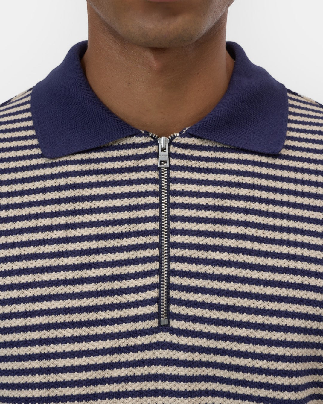 Dark Night Striped Half Zip Knitted Polo