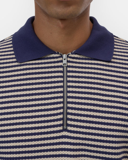 Dark Night Striped Half Zip Knitted Polo