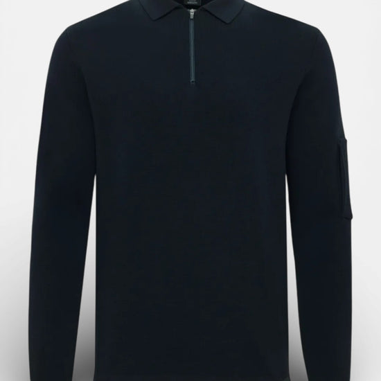 Navy Cool Dry LS Zip Polo