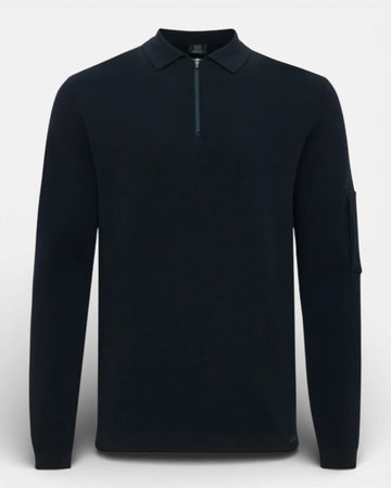 Navy Cool Dry LS Zip Polo