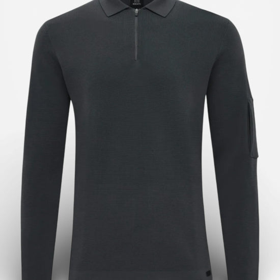 Dark Grey Cool Dry LS Zip Polo