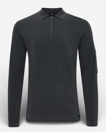 Dark Grey Cool Dry LS Zip Polo