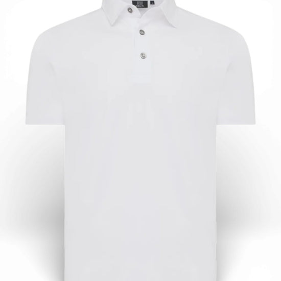 White Jersey Button Down Polo