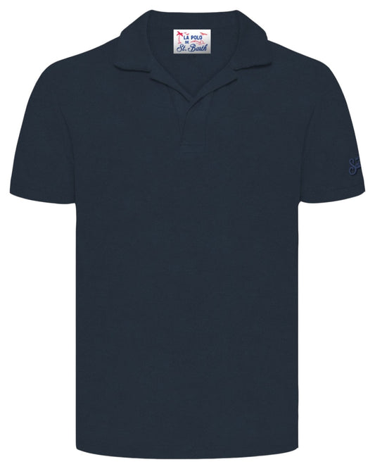 Jeremy navy blue terry buttonless polo shirt