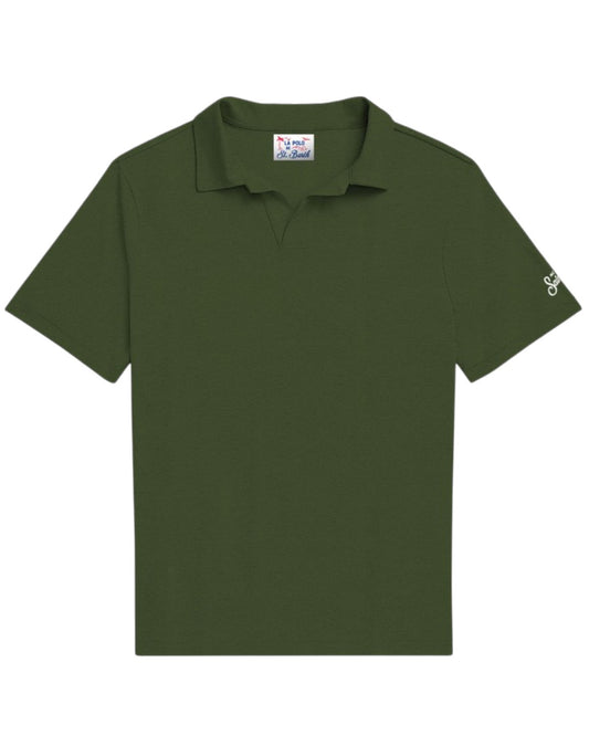 Jeremy military green terry buttonless polo shirt