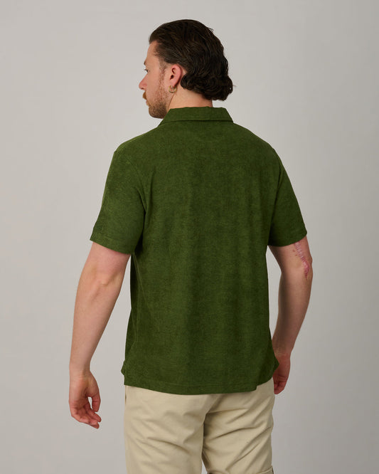 Jeremy military green terry buttonless polo shirt