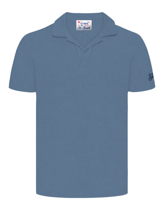 Jeremy light blue terry buttonless polo shirt