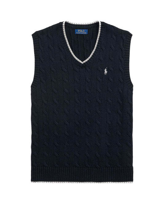 CABLE-KNIT COTTON SWEATER VEST hunter navy