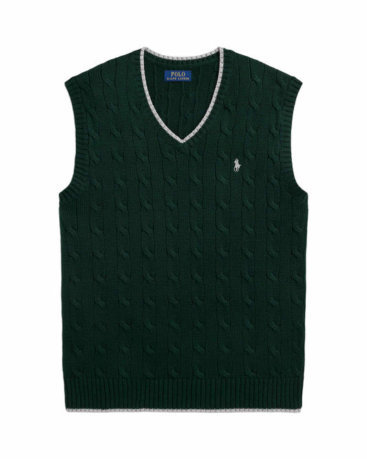 College Green Cable-Knit Cotton Sweater