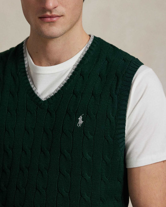 College Green Cable-Knit Cotton Sweater