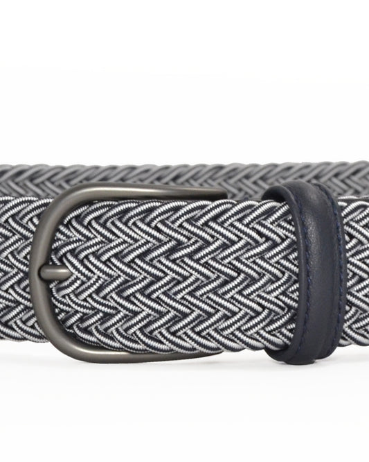 Two Tone Elastic Woven Belt White Blue