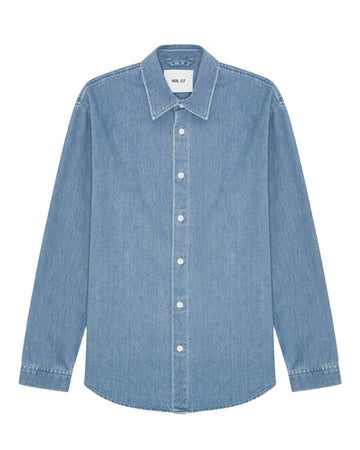 Casper Indigo Cotton Twill Relaxed Shirt Blue Denim