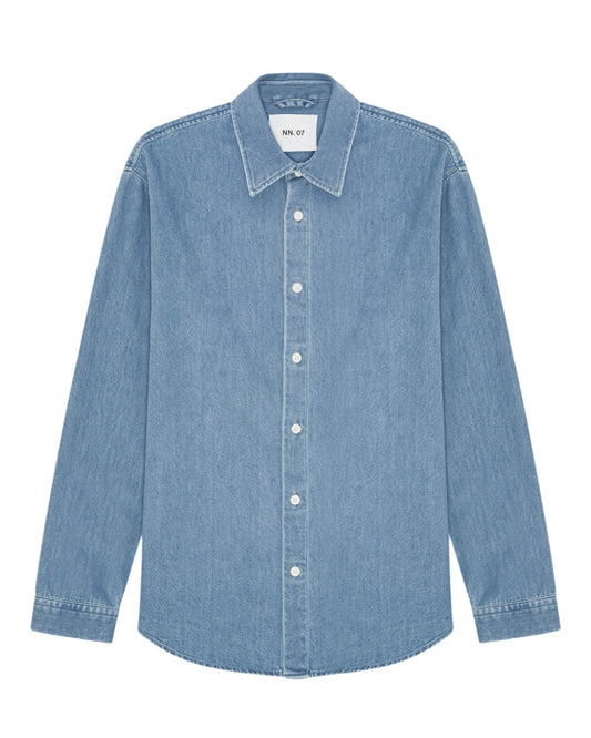 Casper Indigo Cotton Twill Relaxed Shirt Blue Denim