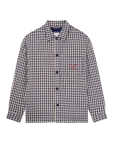 Check Overshirt with Slogan Beige