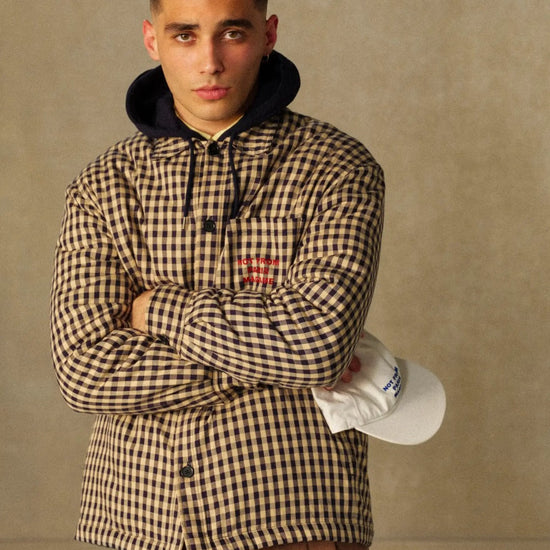 Check Overshirt with Slogan Beige