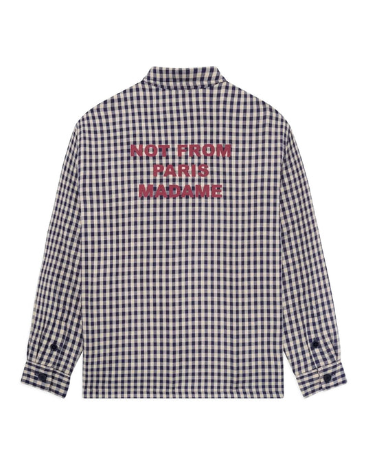 Check Overshirt with Slogan Beige
