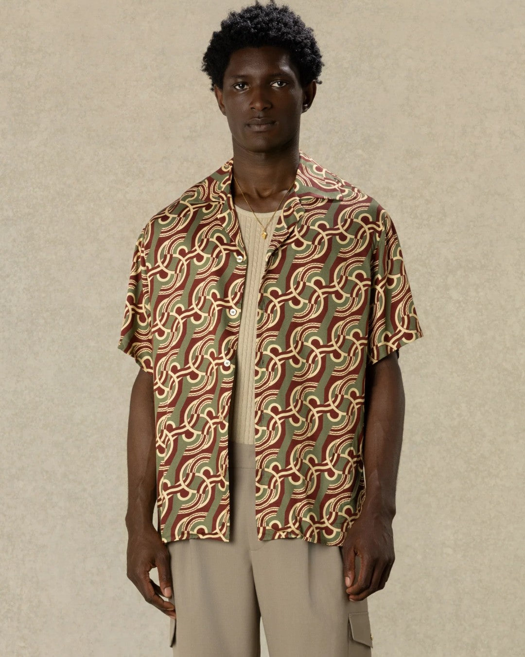 Viscose Chain Link Monogram Shirt Kaki