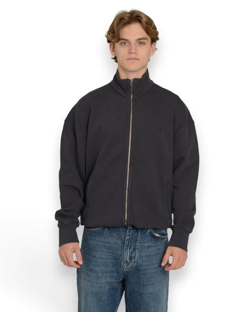 Signature Logo Full Zip Mockneck Sweater Charcoal