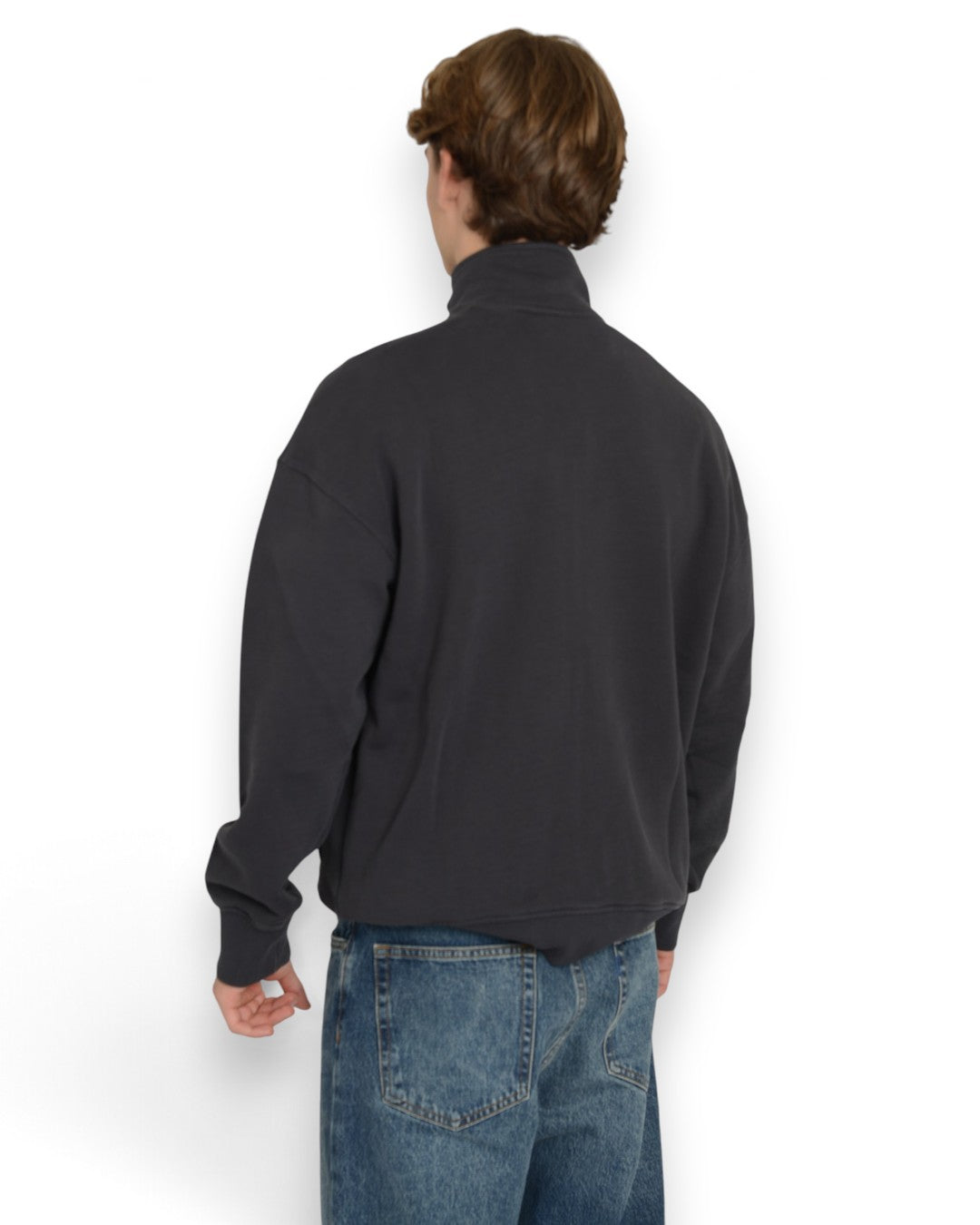 Signature Logo Full Zip Mockneck Sweater Charcoal