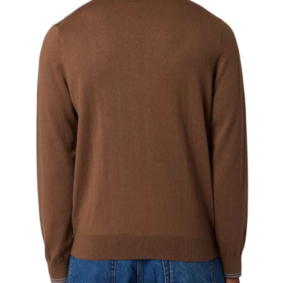 Zebra Badge Zip Neck Pullover Brown