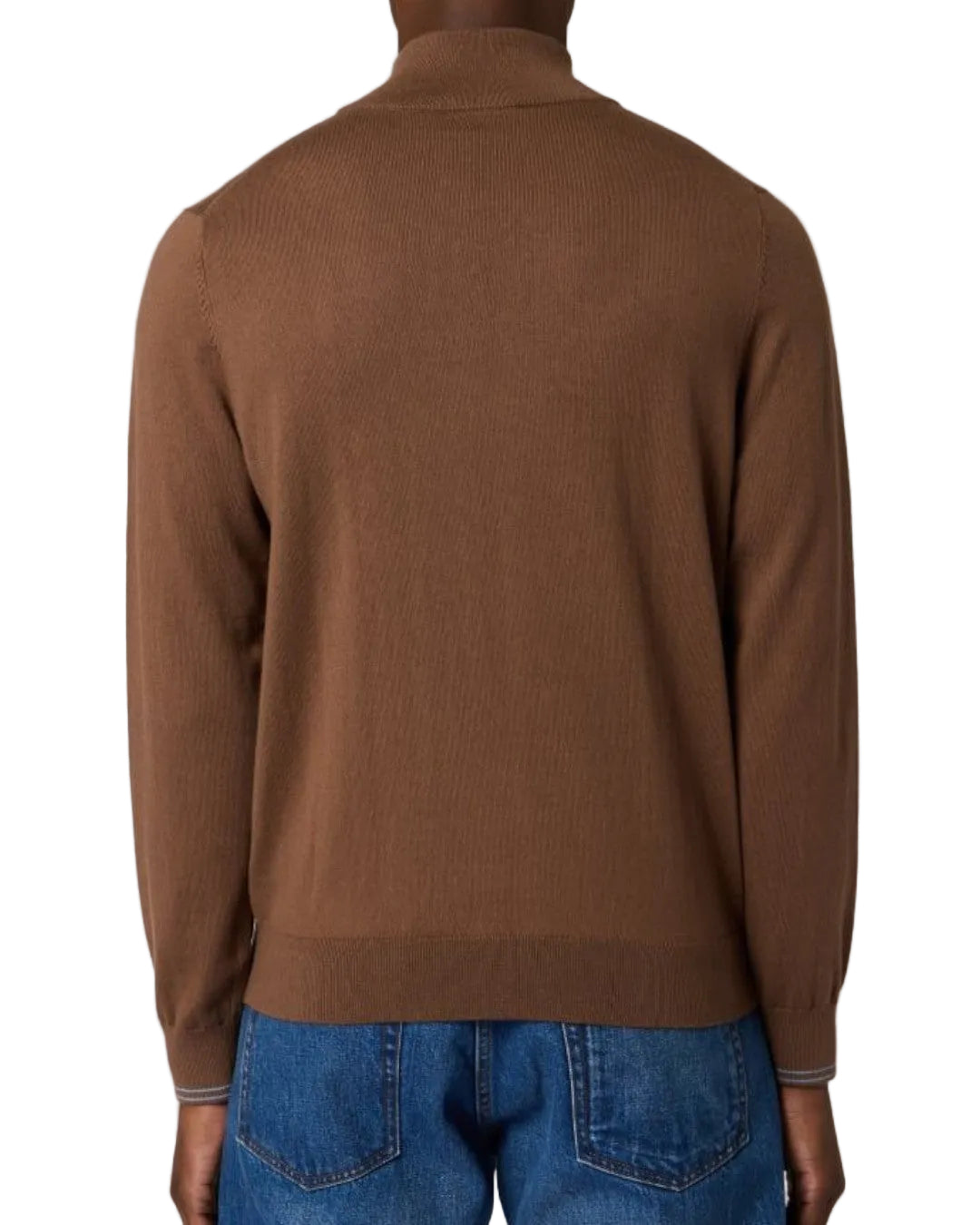 Zebra Badge Zip Neck Pullover Brown