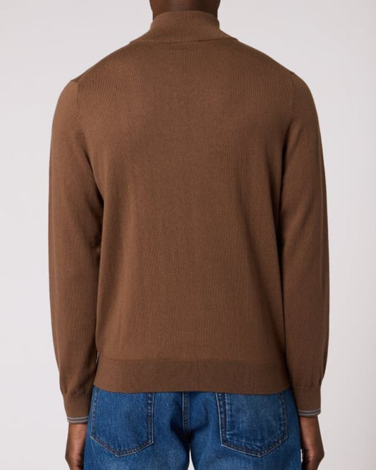 Zebra Badge Zip Neck Pullover Brown