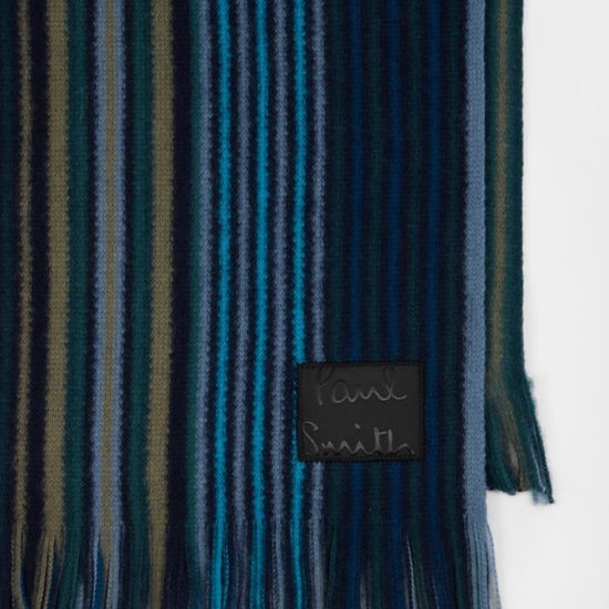Double Side Stripe Scarf Blue