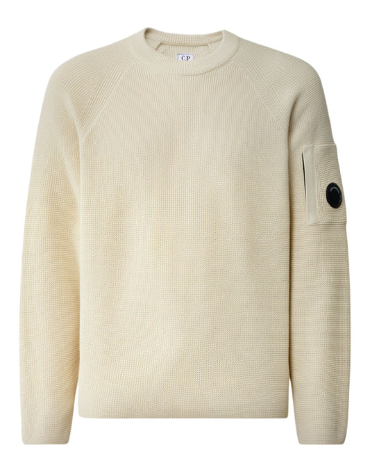 Waffle Knit Cotton Crewneck Lens Sweater beige