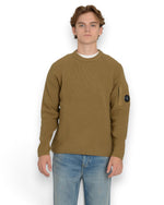 Waffle Knit Cotton Crewneck Lens Sweater camel