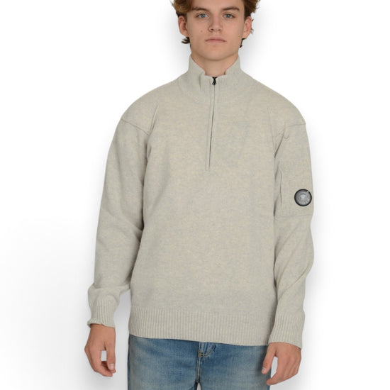Lambswool GRS Half Zip Sweater Off White Melange