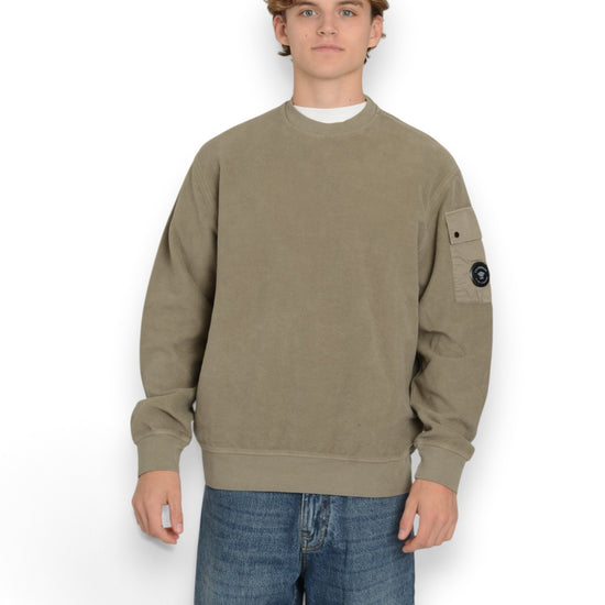 Brushed Emerized Diagonal Fleece Crew Neck Sweater