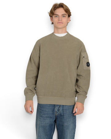 Brushed Emerized Diagonal Fleece Crew Neck Sweater