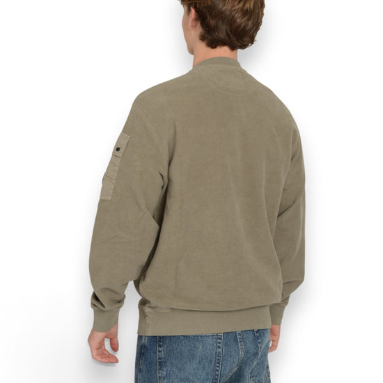 Brushed Emerized Diagonal Fleece Crew Neck Sweater