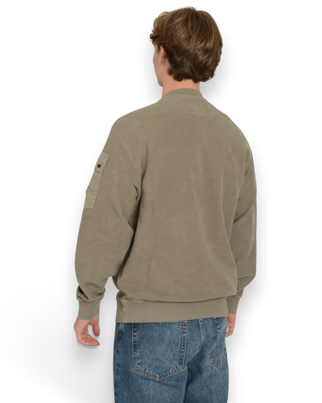 Brushed Emerized Diagonal Fleece Crew Neck Sweater