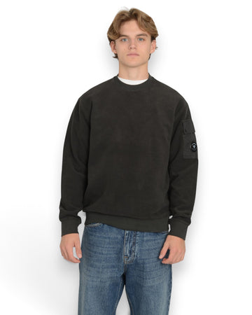 Brushed Emerized Diagonal Fleece Crew Neck Sweater Black
