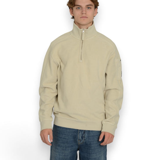 Brushed Emerized Diagonal Fleece Polo Collar Sweater Silver Birch
