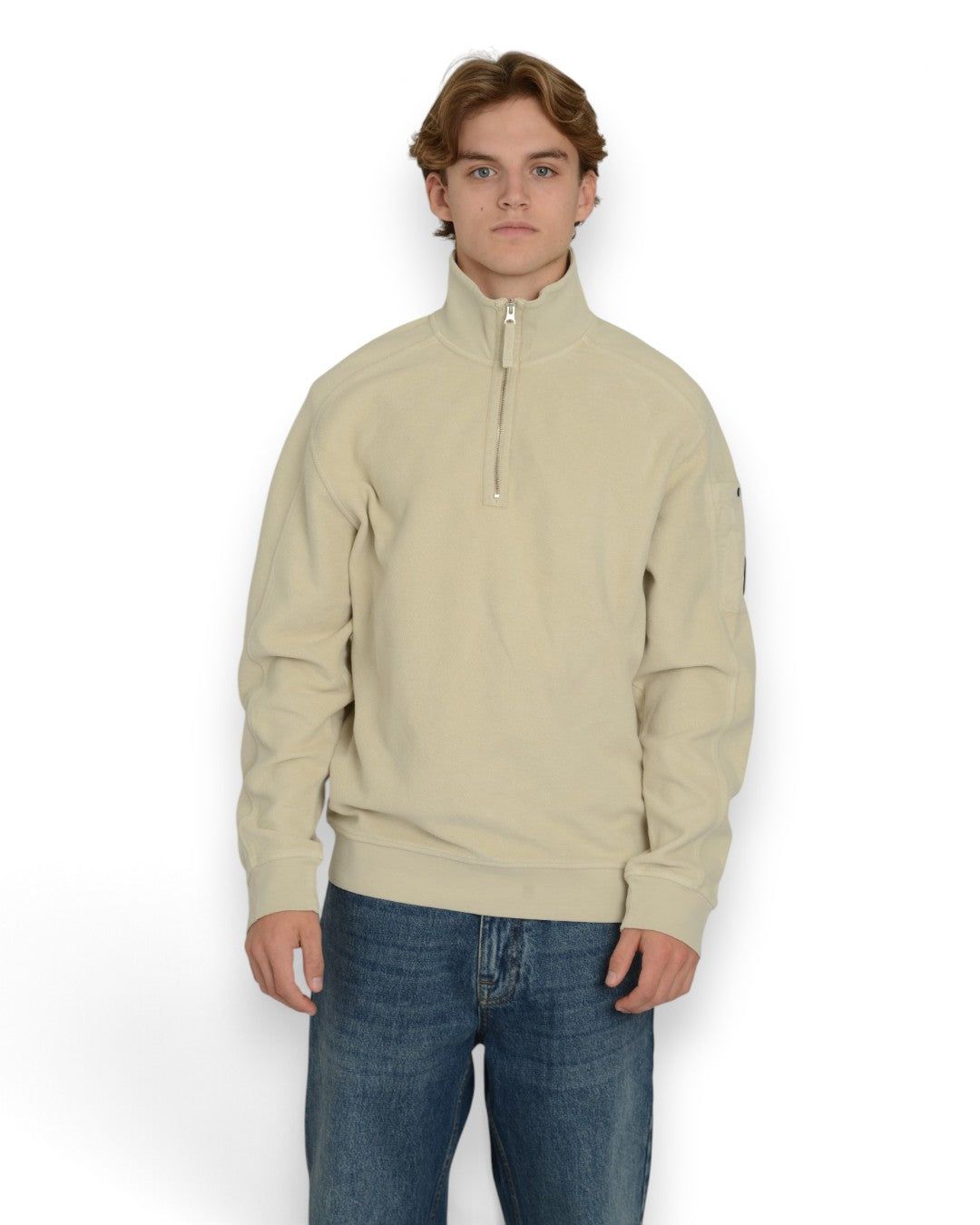 Brushed Emerized Diagonal Fleece Polo Collar Sweater Silver Birch