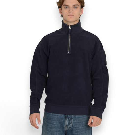 Brushed Emerized Diagonal Fleece Polo Collar Sweater Peacoat